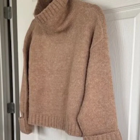 Anthropologie Pilcro Wool Blend Mock Neck Camel/Tan/Beige Boxy Crop Sweater XXS - Picture 4 of 7